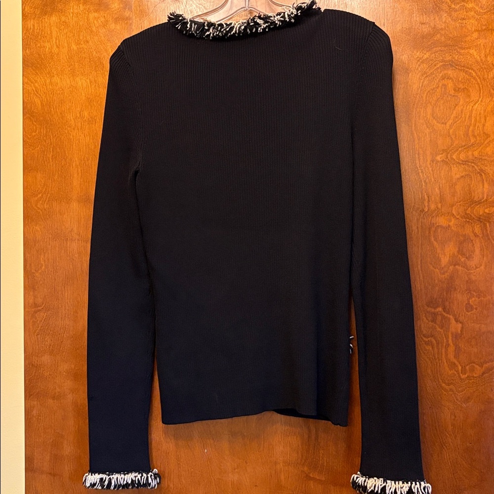 Cache brand - Woman sweater zip up with stretch fringe trim cardigan size L - Picture 10 of 10